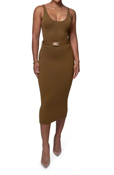 Jluxlabel Envy Belted Body-con Midi Sweater Dress In Green
