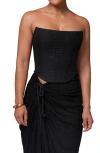 Shop Jluxlabel Fenix Strapless Cotton & Linen Corset Top In Black
