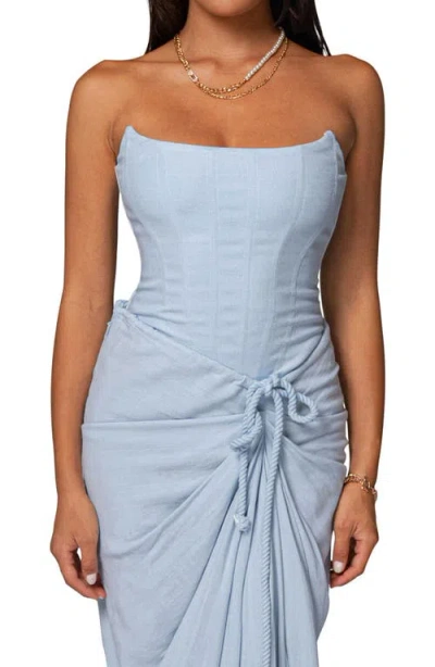Jluxlabel Fenix Strapless Cotton & Linen Corset Top In Blue