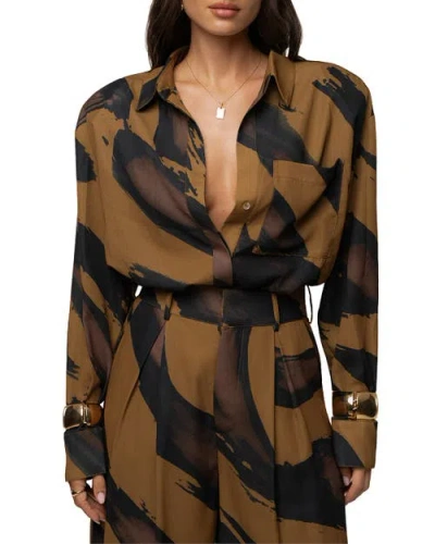 Jluxlabel Fierce Form Button-down Shirt In Brown