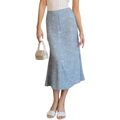 Jluxlabel Floral Print Midi Skirt In Dusty Blue