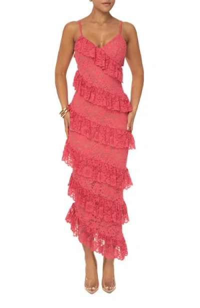 Jluxlabel Forever Ruffle Lace Midi Dress In Pink