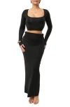 Jluxlabel Geneva Long Sleeve Crop Top & Skirt In Black