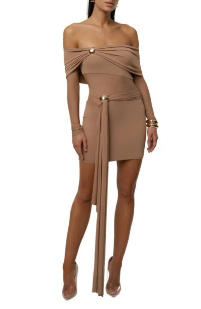 Jluxlabel Glow State Long Sleeve Cocktail Dress In Brown