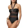 Jluxlabel Golden Nights Mesh Halter One-piece Swimsuit In Black