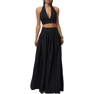 Jluxlabel Haven Halter Crop Top & Maxi Skirt Set In Black