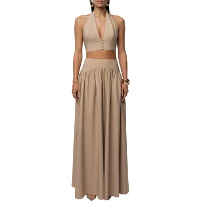 Jluxlabel Haven Halter Crop Top & Maxi Skirt Set In Brown
