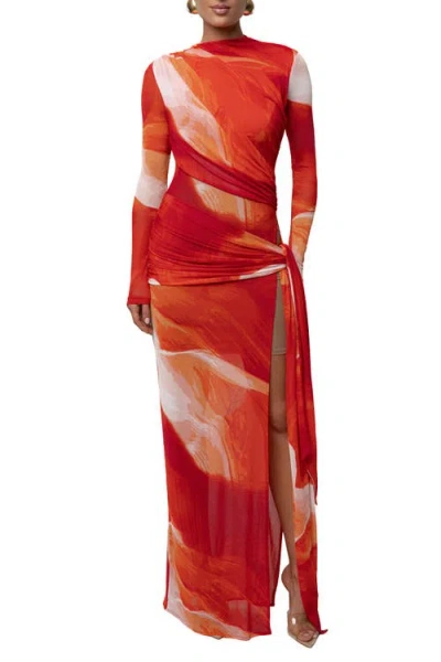 Jluxlabel Heatwave Mesh Maxi Dress In Red