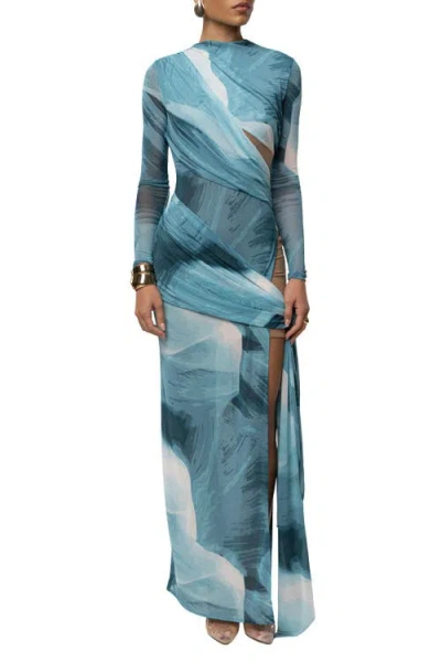 Jluxlabel Heatwave Mesh Maxi Dress In Blue