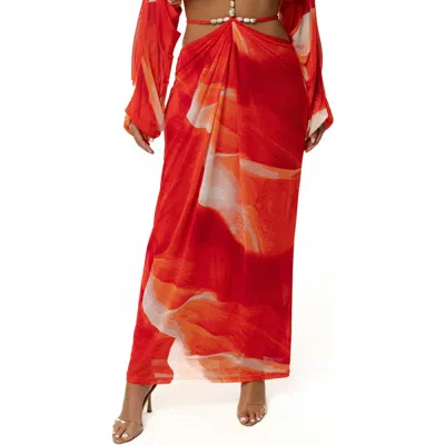 Jluxlabel Hera Drape Cutout Long Sleeve Maxi Dress In Red