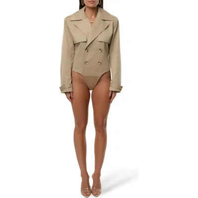 Jluxlabel Horizons Double Breasted Trench Bodysuit In Neutral