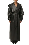 Jluxlabel Icon Double Breasted Faux Leather Trench Coat In Black