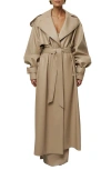 Jluxlabel Icon Double Breasted Faux Leather Trench Coat In Brown