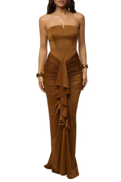 Jluxlabel Isabella Strapless Maxi Gown In Brown