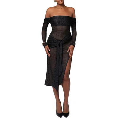 Jluxlabel Island Elegance Metallic Long Sleeve Body-con Cocktail Dress In Black