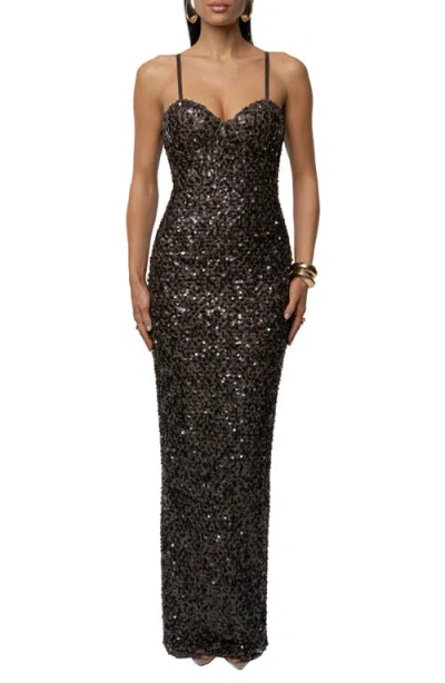 Jluxlabel Jewel Opulence Sequin Gown In Brown
