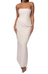 Jluxlabel Journey Strapless Cotton & Linen Maxi Dress In Beige