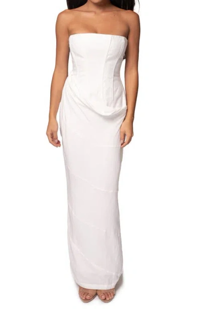 Jluxlabel Journey Strapless Cotton & Linen Maxi Dress In Ivory