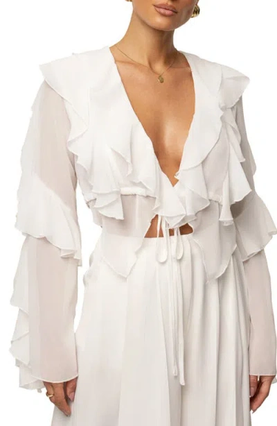 Jluxlabel Juliet Ruffle Crop Top In Neutral