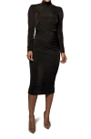 Jluxlabel Kara Long Sleeve Stretch Velvet Midi Cocktail Dress In Black