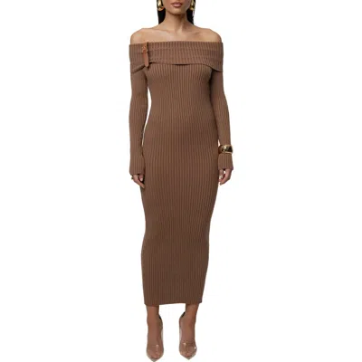 Jluxlabel Kira Ribbed Midi Dress In Brown