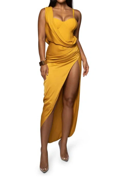 Jluxlabel Kristiana Bustier Satin Gown In Yellow
