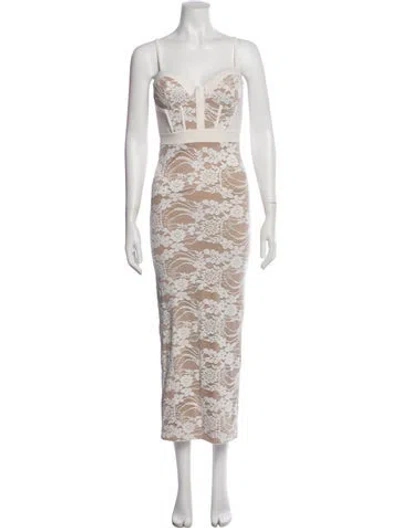 Pre-owned Jluxlabel Lace Pattern Long Dress In Neutral