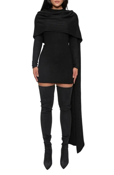 Jluxlabel Long Sleeve Scarf Body-con Minidress In Black