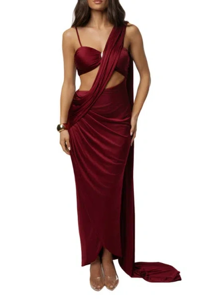 Jluxlabel Love And Legacy Draped Dress In Burgundy
