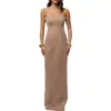 Jluxlabel Madioson Sheer Inset Faux Suede Column Gown In Brown