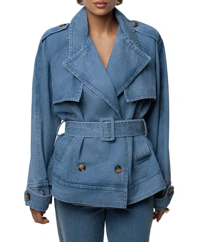 Jluxlabel Medium Wash Double Breasted Denim Jacket In Blue