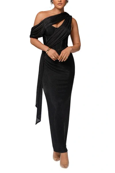 Jluxlabel Metallic Celestina Draped Maxi Dress In Black