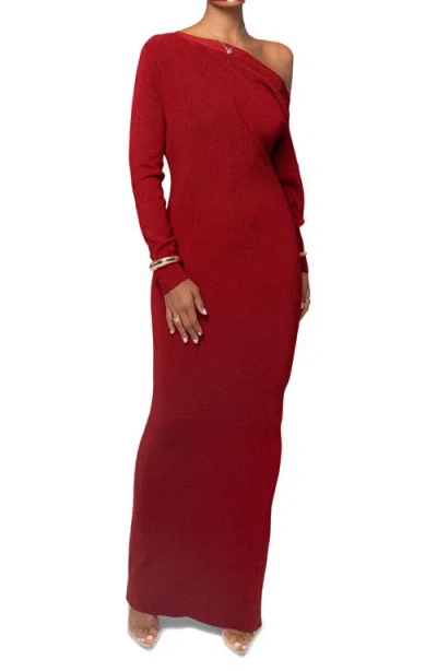Jluxlabel Metallic One-shoulder Long Sleeve Body-con Cocktail Dress In Red