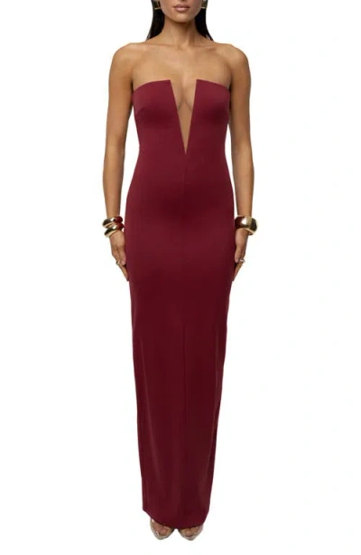 Jluxlabel Midnight Illusion Strapless Gown In Burgundy