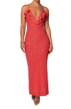 Jluxlabel Midnight Sparkle Knit Maxi Dress In Coral