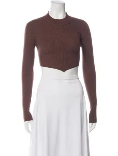Pre-owned Jluxlabel Mock Neck Long Sleeve Crop Top In Brown