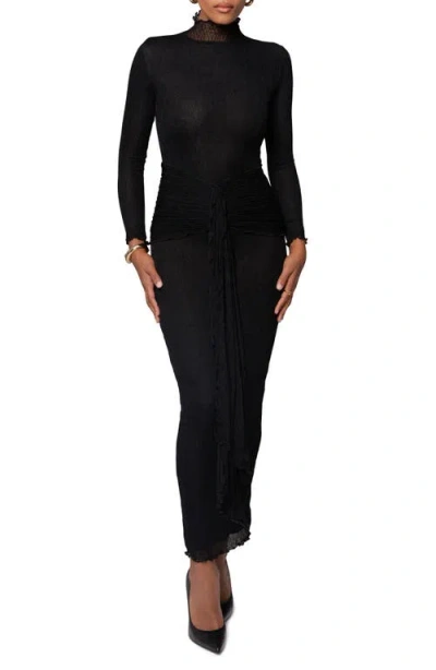 Jluxlabel Mock Neck Long Sleeve Mesh Dress In Black