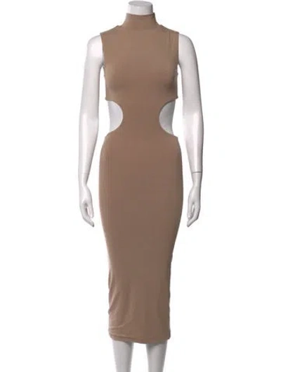 Pre-owned Jluxlabel Mock Neck Midi Length Dress In Neutrals