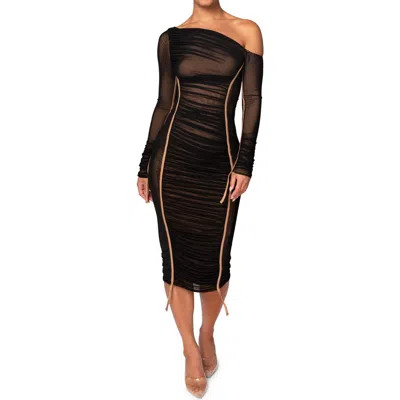 Jluxlabel Monika One-shoulder Long Sleeve Midi Dress In Black