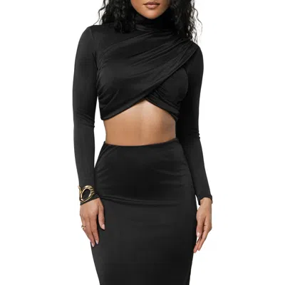 Jluxlabel Nessa Slinky Crop Satin Top In Black