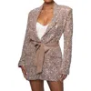 Jluxlabel Nixie Sequin Tie Waist Blazer In Beige