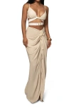 Jluxlabel Noelia Slit Cotton & Linen Maxi Skirt In Beige