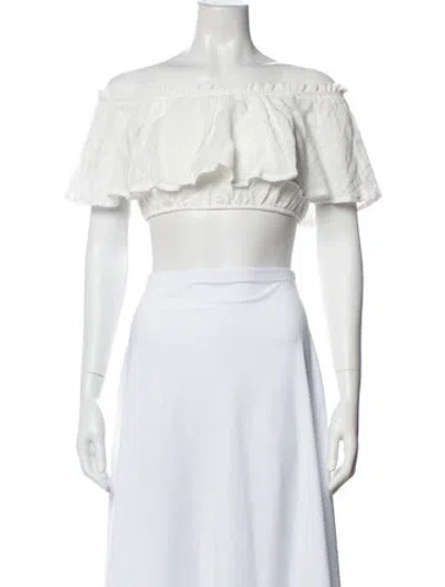 Pre-owned Jluxlabel Off-the-shoulder Short Sleeve Crop Top In White