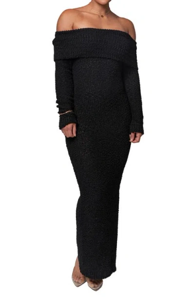 Jluxlabel Olivea Bouclé Long Sleeve Off The Shoulder Sweater Dress In Black