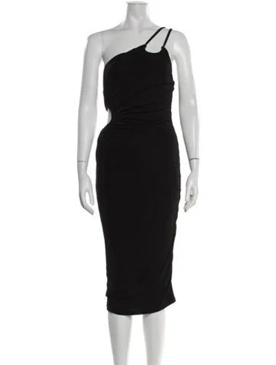 Pre-owned Jluxlabel One-shoulder Midi Length Dress In Black