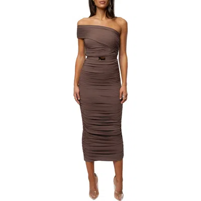 Jluxlabel Opulent Ruched Midi Dress In Brown
