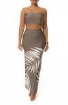 Jluxlabel Palm Fantasy Bandeau Top & Maxi Skirt Set In Gray