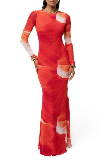 Jluxlabel Palms & Sand Long Sleeve Maxi Dress In Orange