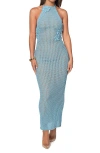 Jluxlabel Paradise Open Stitch Crochet Halter Dress In Blue