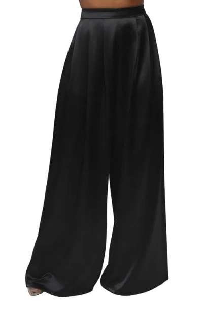 Jluxlabel Pleated Wide Leg Satin Pants In Black